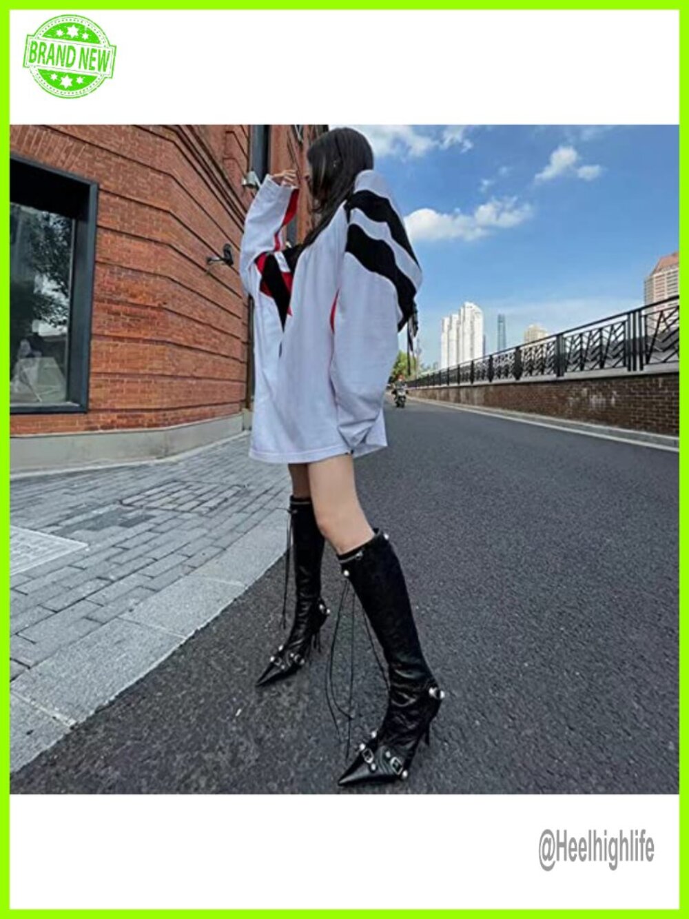 Faux Leather Pointed Toe Stiletto Knee High Boots with Zipper - Picture 2 of 6